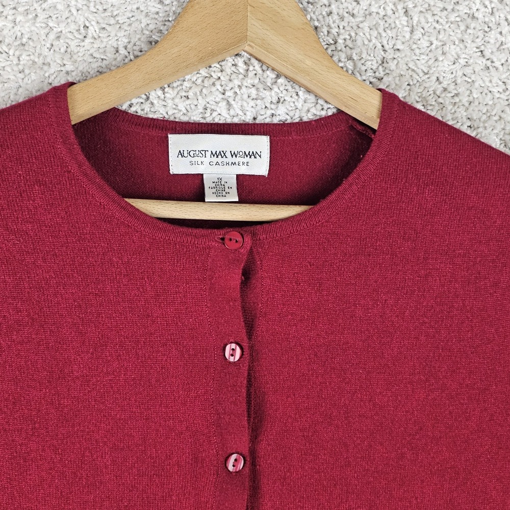August Max Woman Cranberry Silk Cashmere Blend Cardigan Sweater Size 1X - Picture 7 of 12